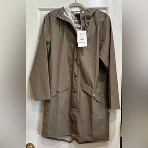 Rains Long Hooded Raincoat Taupe Size Small NEW